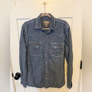 Cowboy legends pearl snap mens shirt long sleeve Medium Western Blue Long Sleeve